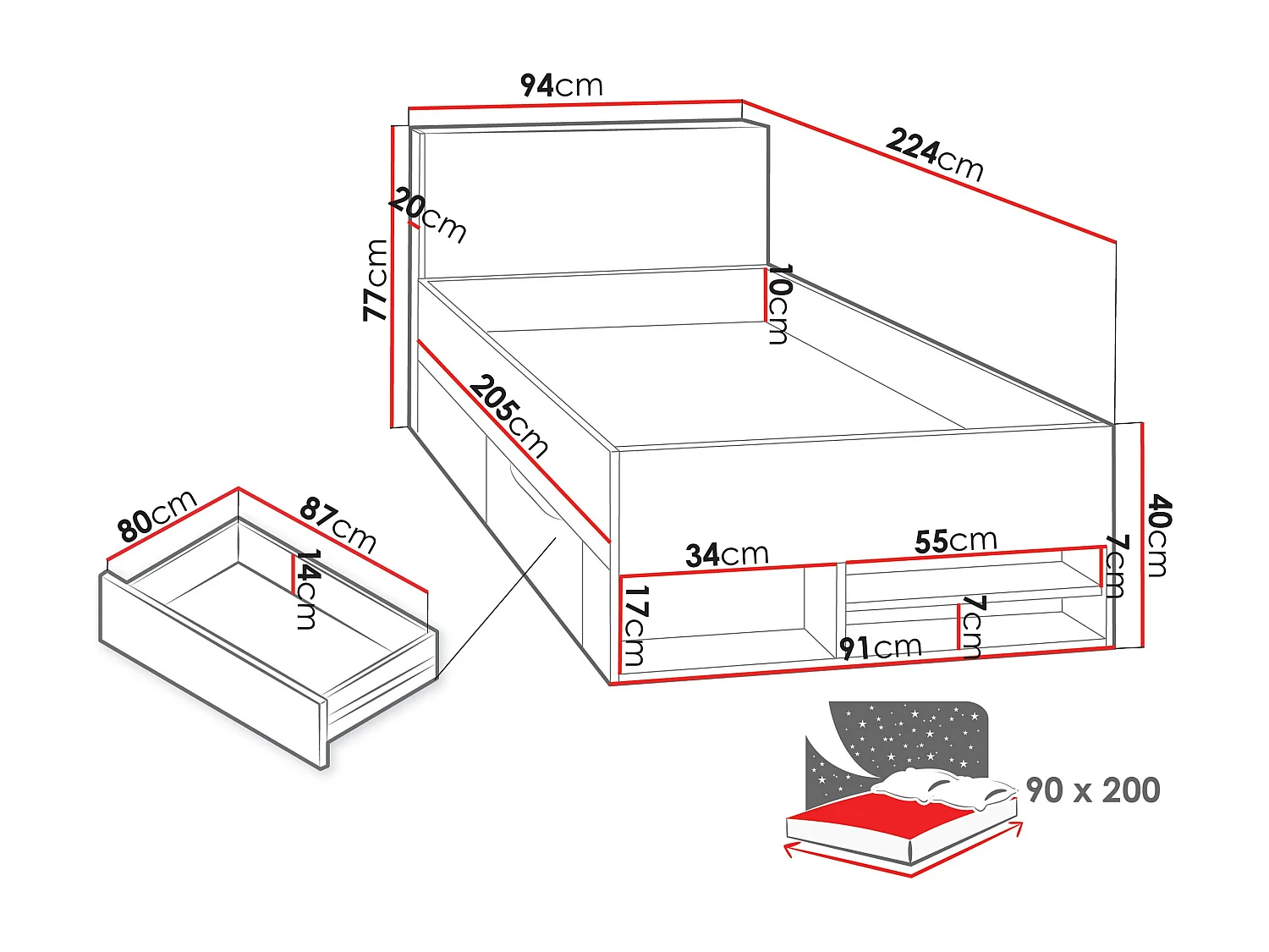 Cama Camteso 112, Solteiro, Turquesa, Placa de aglomerado laminado
