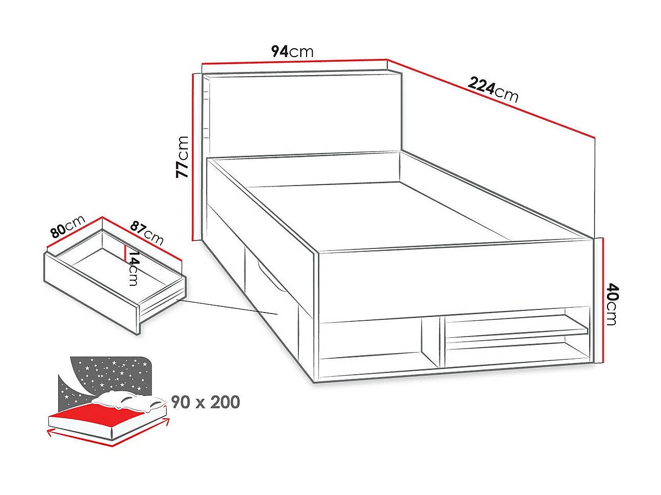 Cama Camteso 112, Solteiro, Turquesa, Placa de aglomerado laminado