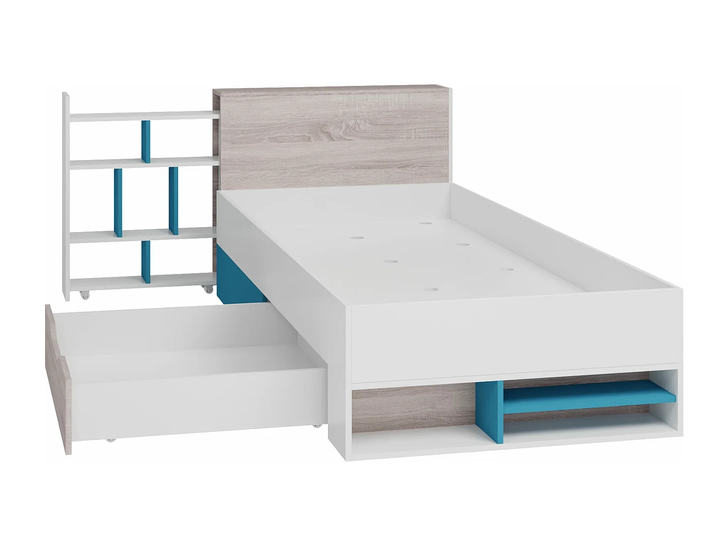 Lit Camteso 112, Unique, Turquoise, 90x200, Stratifié, Disponible, 94x224x77cm