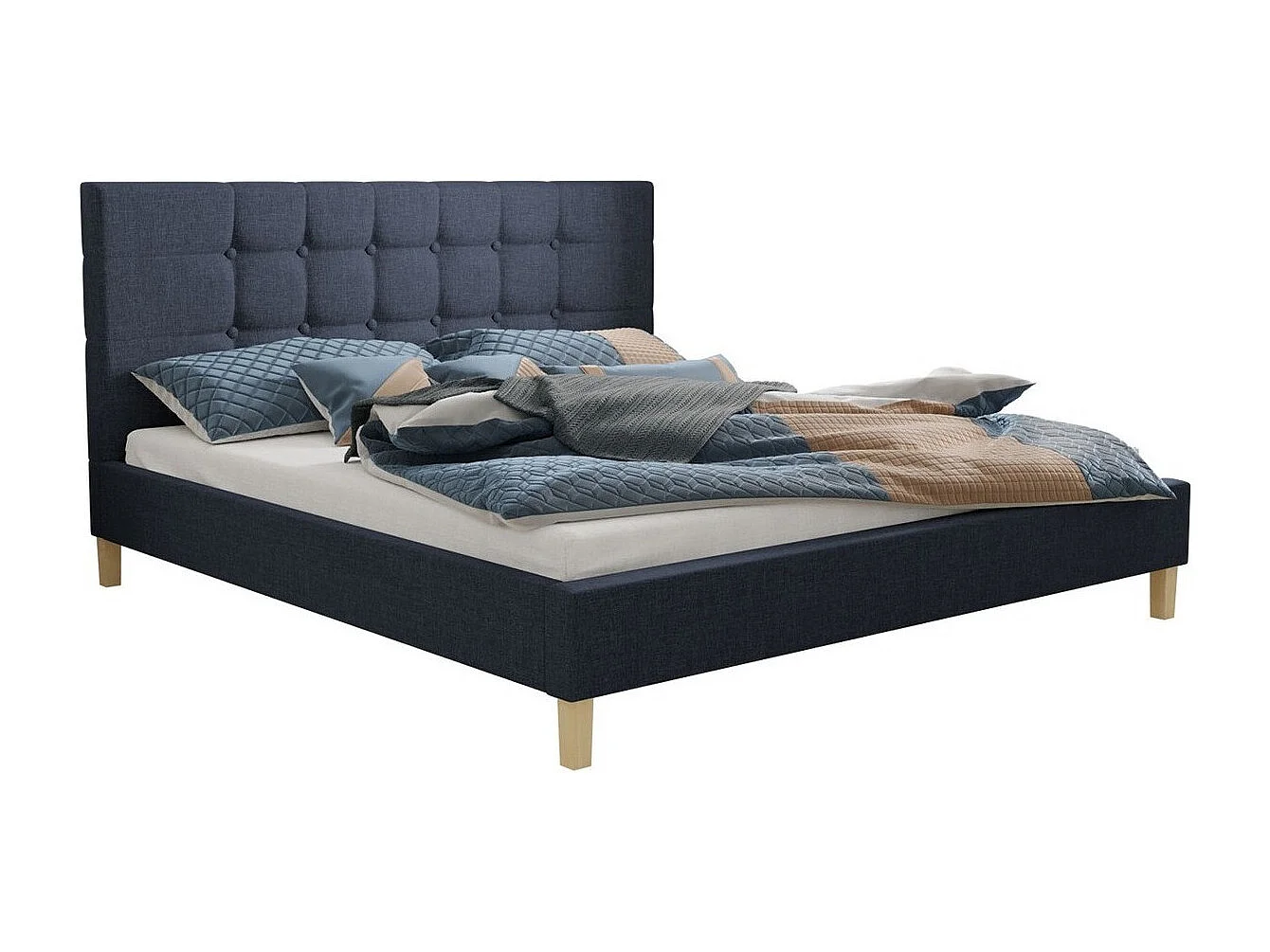 Cama ComfiDream 109, Doble, Azul, 180x200, Tapiz, Somieres, 187x215x100cm