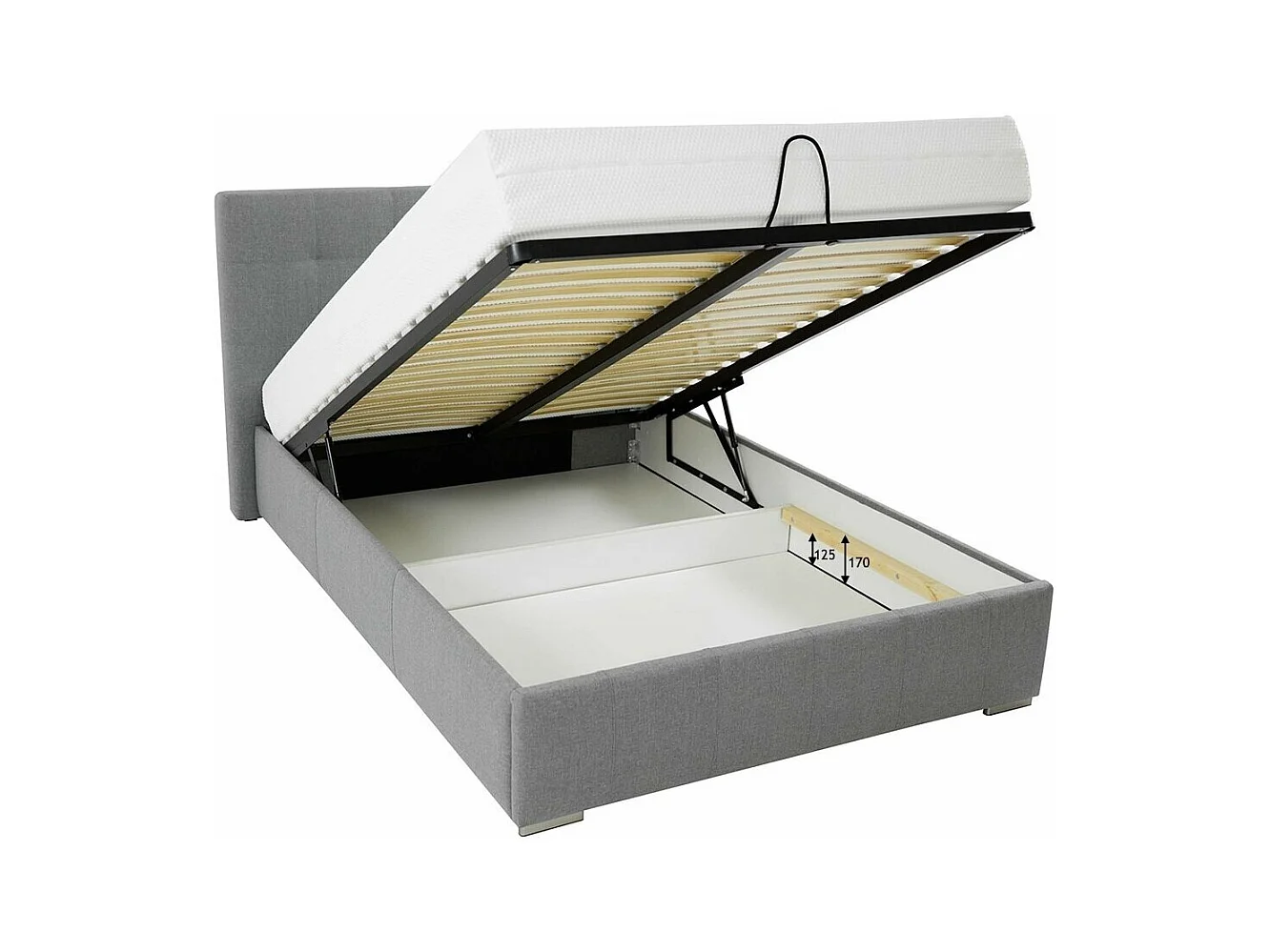 Lit Florence 101, Double, Gris, 160x200, Tapisserie, Sommier à lattes, 178x216x105cm