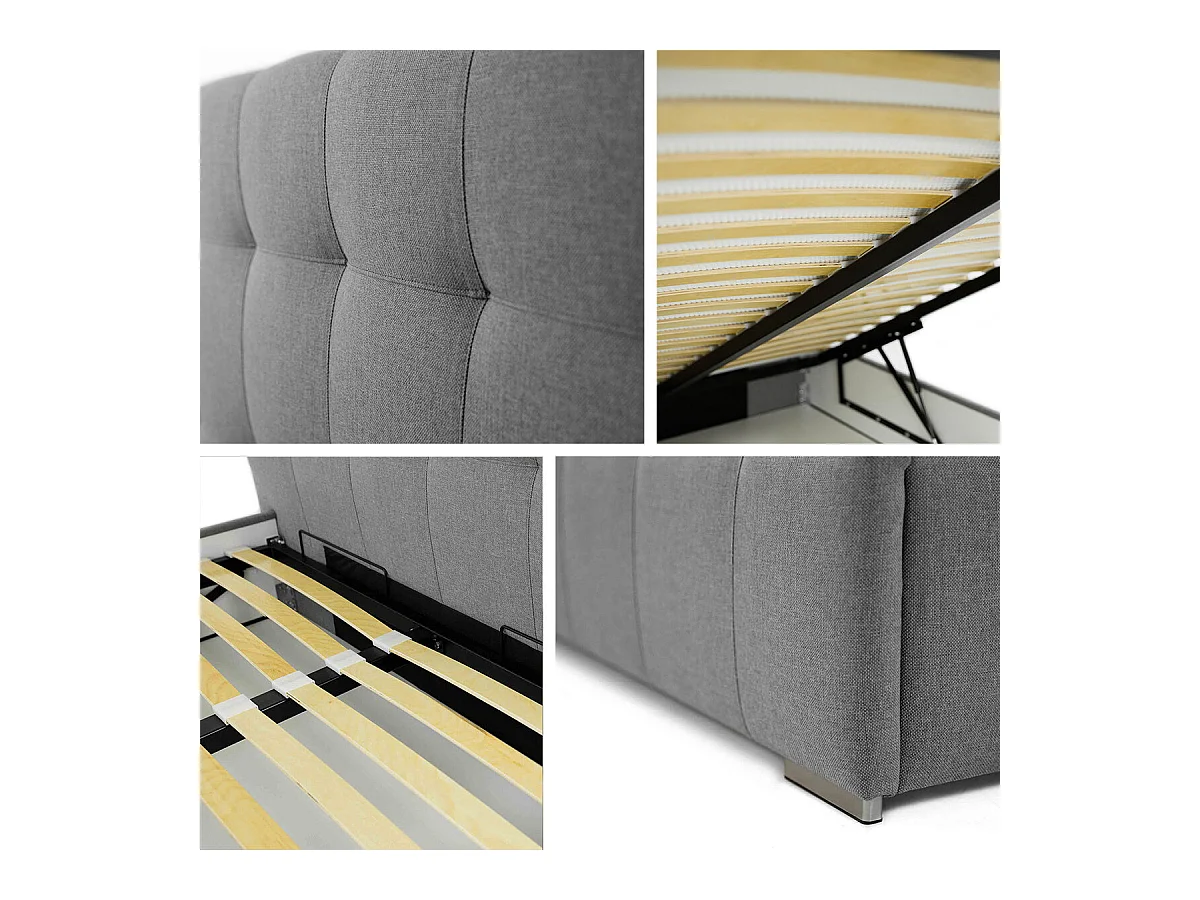 Lit Florence 101, Double, Gris, 160x200, Tapisserie, Sommier à lattes, 178x216x105cm