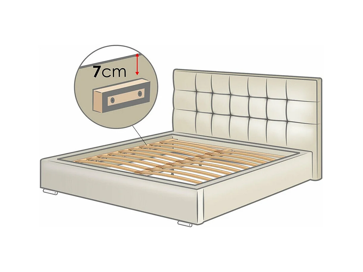 Lit Florence 101, Double, Gris, 160x200, Tapisserie, Sommier à lattes, 178x216x105cm