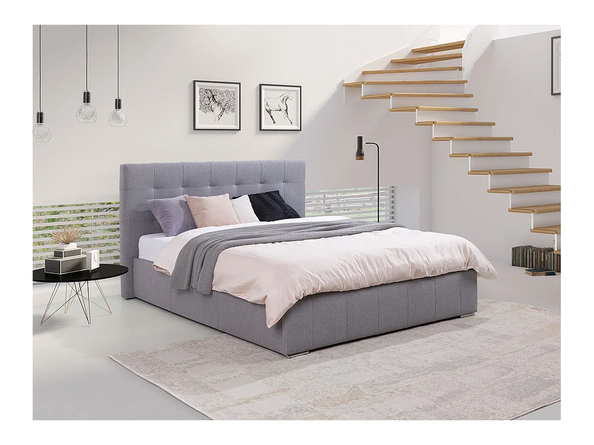 Cama Florence 101, Casal, Cinzento, Tecido, Estrados de cama