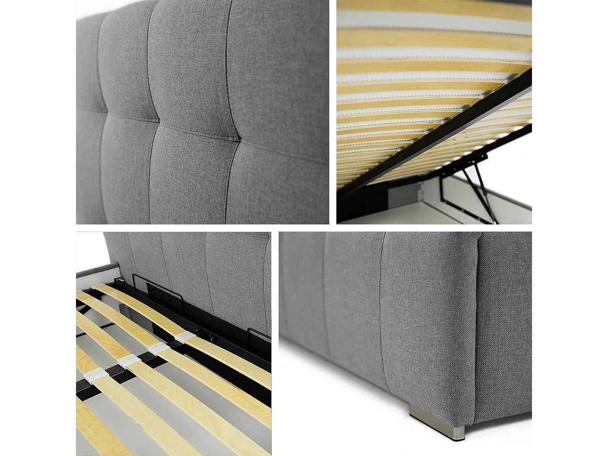 Cama Florence 101, Doble, Gris, 160x200, Tapiz, Somieres, 178x216x105cm