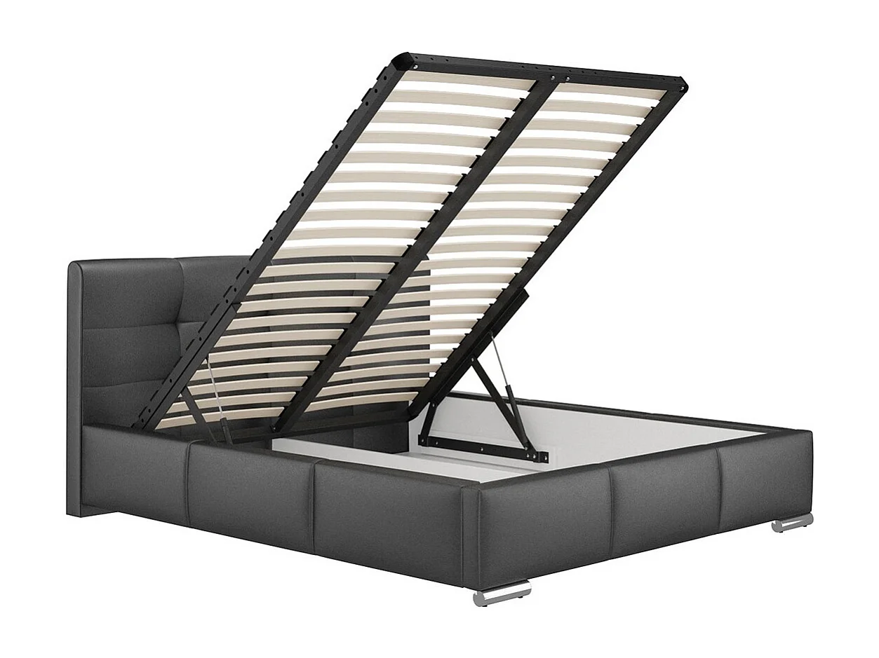 Cama Baltimore 108, Doble, Negro, 160x200, Cuero ecológico, Somieres, 178x222x100cm