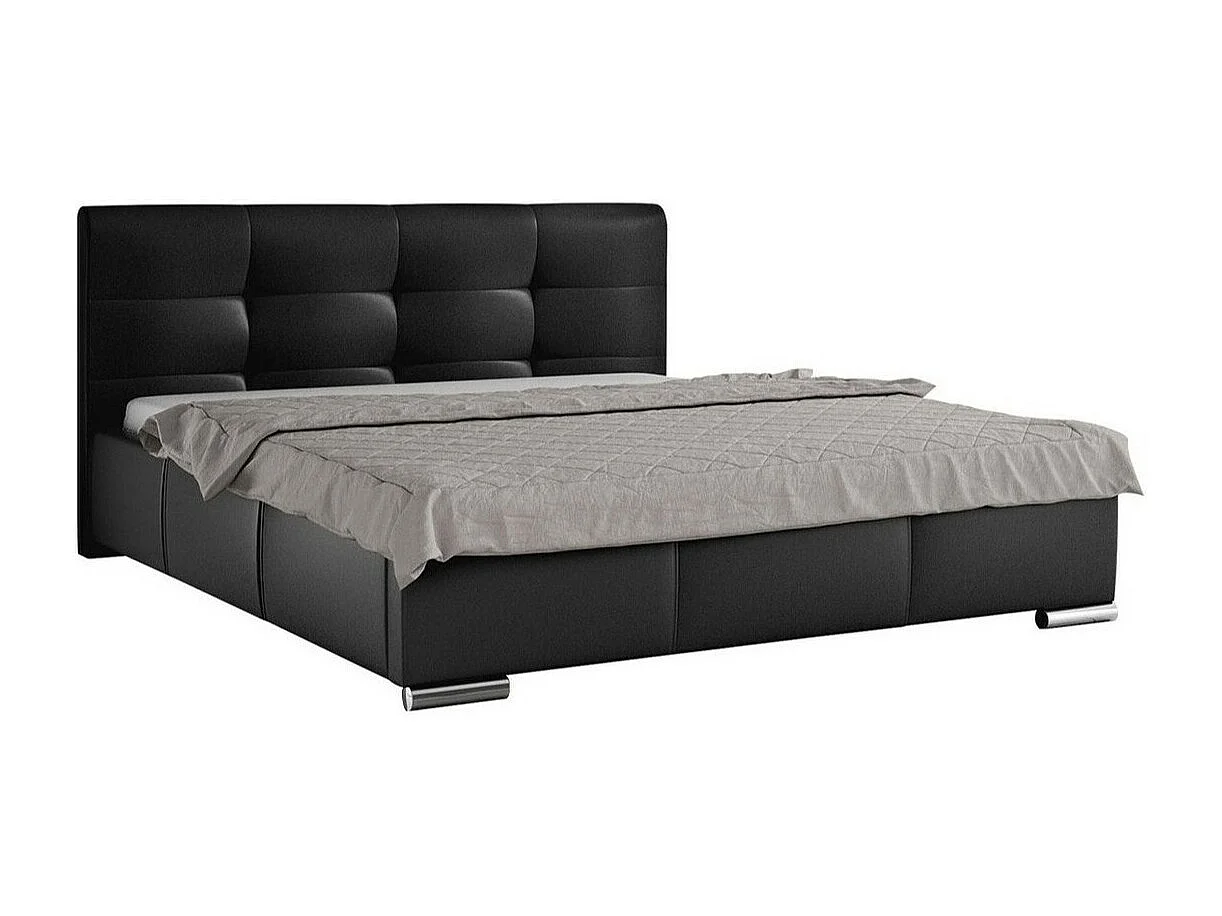 Cama Baltimore 108, Doble, Negro, 160x200, Cuero ecológico, Somieres, 178x222x100cm