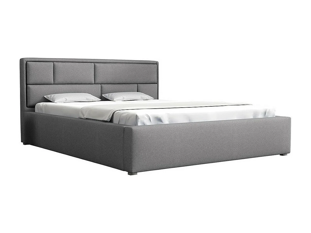 Lit Pomona 105, Double, Gris, 200x200, Tissu, Disponible, 220x223x93cm