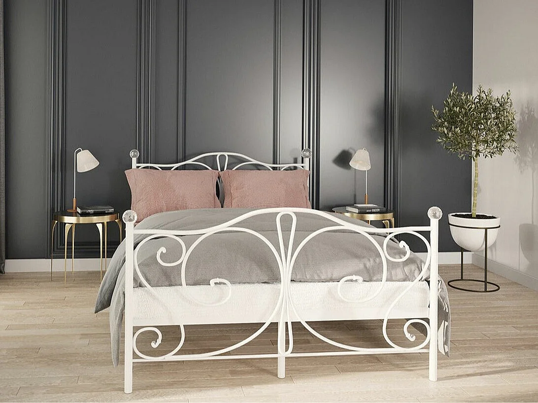 Cama Elmira 101, Casal, Branco, Metal, Estrados de cama, 17x21x10cm