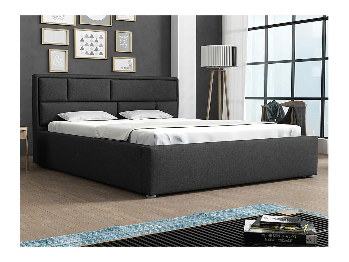 Letto Pomona 104, Doppio, Nero, 200x200, Arazzo, Con, 220x223x93cm