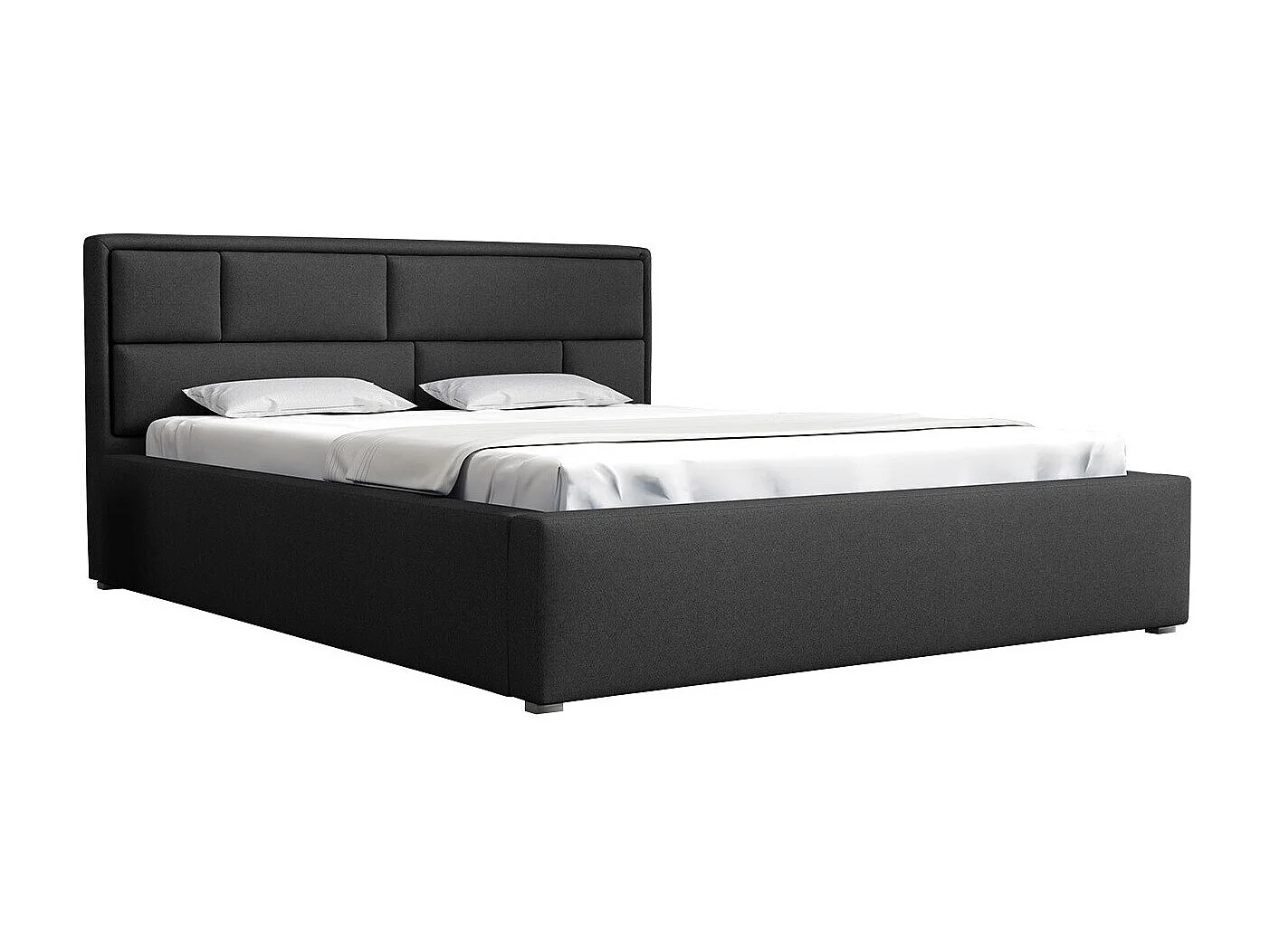 Lit Pomona 104, Double, Noir, 200x200, Tissu, Disponible, 220x223x93cm