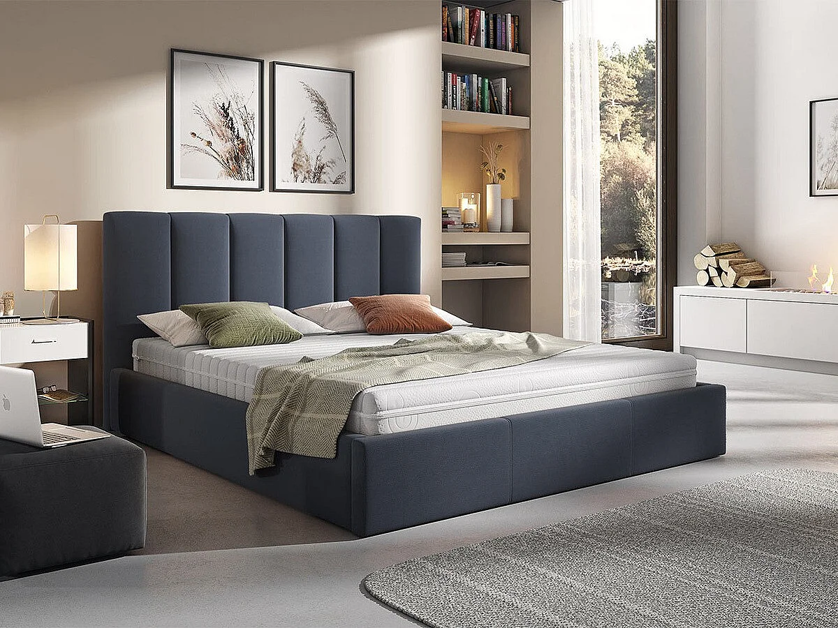 Lit ComfiDream 127, Double, Bleu, 160x200, Tissu, Disponible, 170x213x106cm