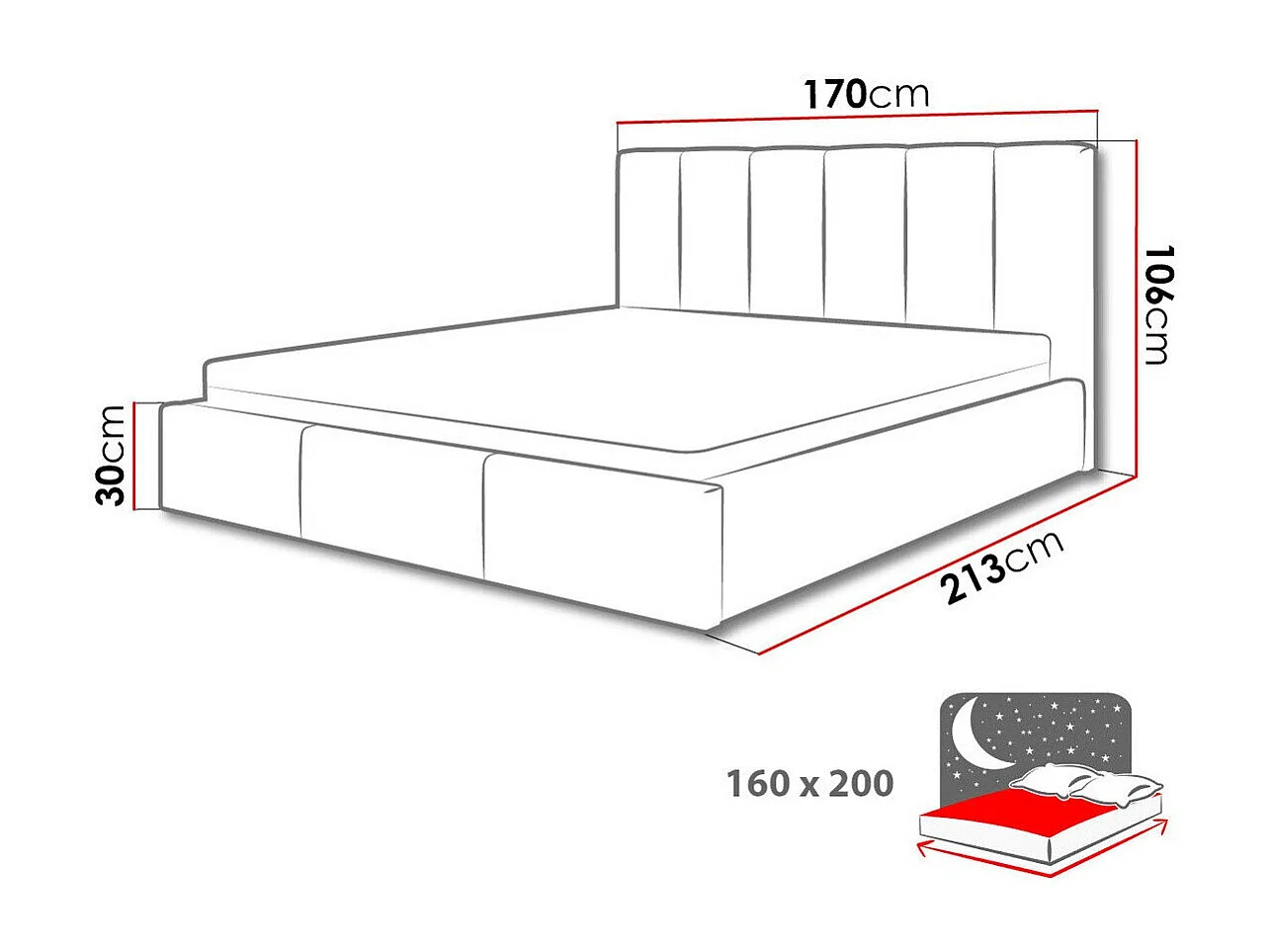 Lit ComfiDream 127, Double, Bleu, 160x200, Tissu, Disponible, 170x213x106cm