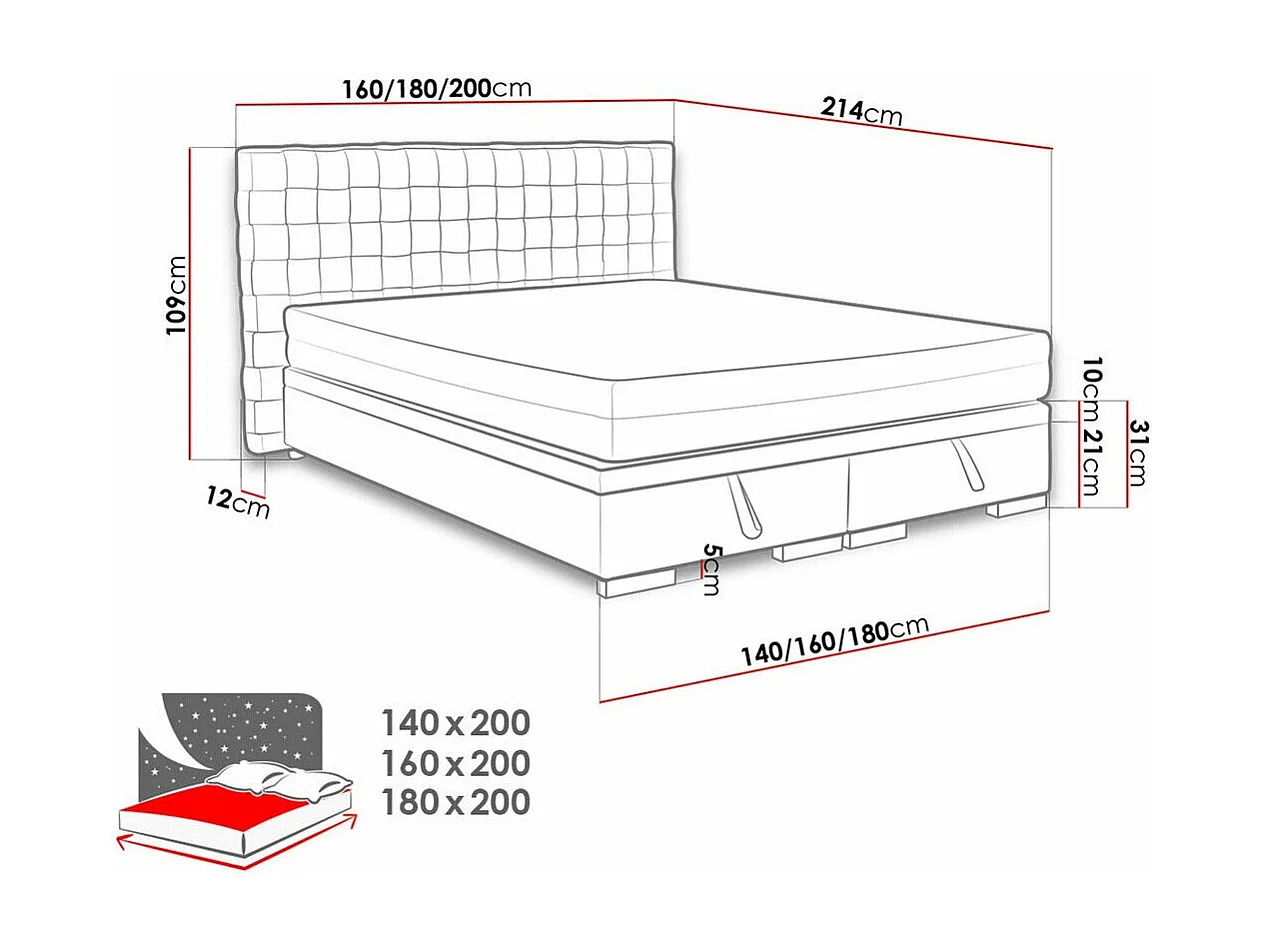 Cama Florence 110, Casal, Cinzento, Tecido, Estrados de cama