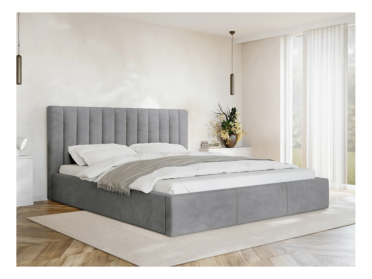 Letto ComfiDream 179, Doppio, Grigio, 140x200, Arazzo, Con, 151x212x105cm