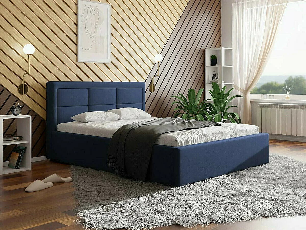 Cama Pomona 102, Casal, Azul, Tecido, Estrados de cama, 16x22x9cm