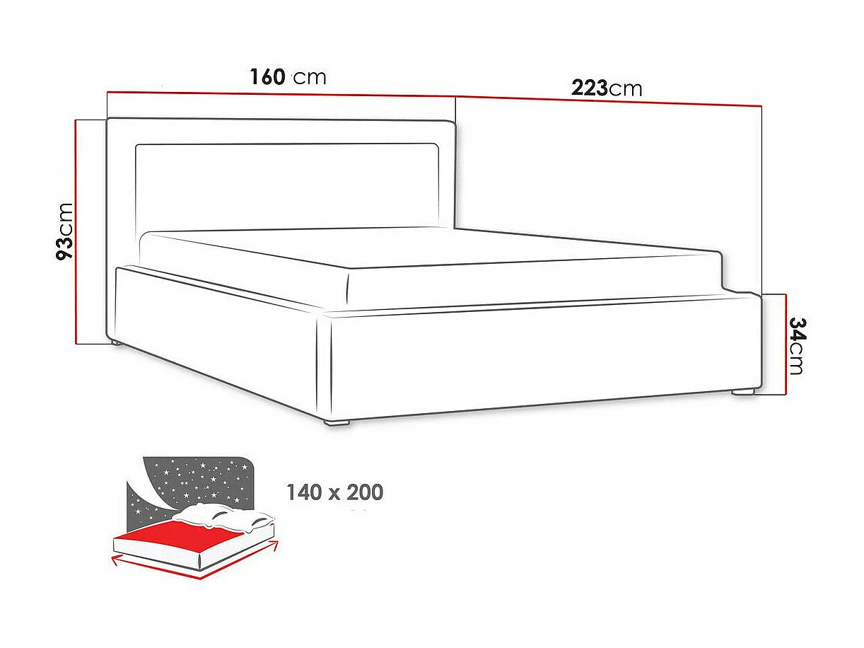 Cama Pomona 102, Casal, Azul, Tecido, Estrados de cama, 16x22x9cm