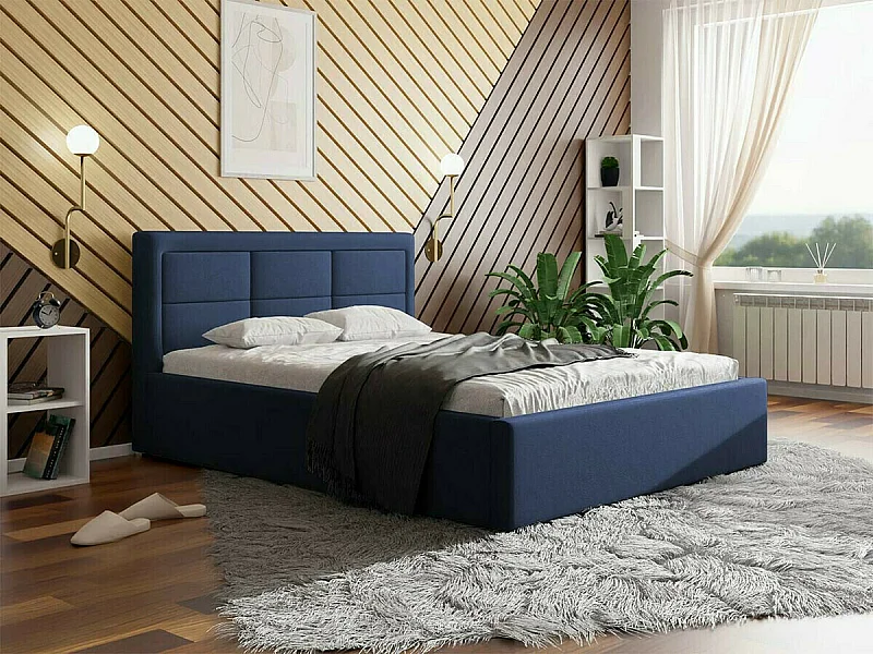 Cama Pomona 102, Doble, Azul, 140x200, Tapiz, Somieres, 160x223x93cm