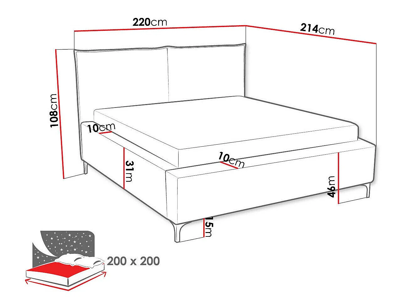 Cama Clovis 113, Doble, Gris claro, Tapiz, Somieres, 22x21x11cm