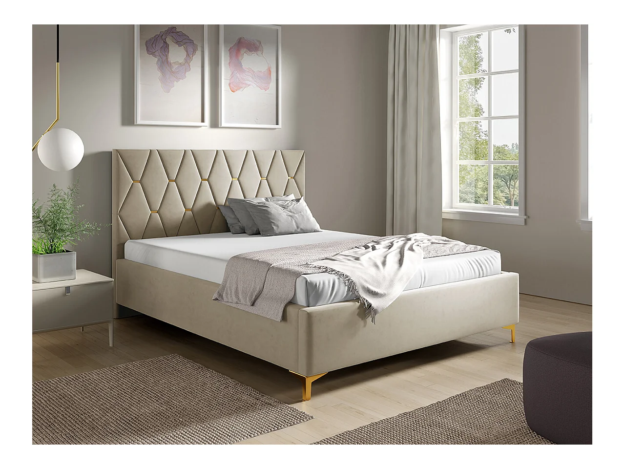 Cama Baltimore 192, Doble, De color marrón claro, 180x200, Tapiz, Somieres, 198x222x122cm