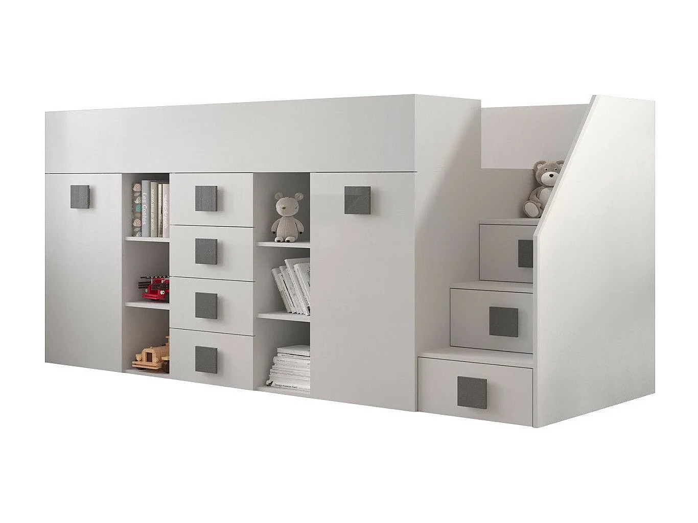 Lit haut Hartford 366, Unique, Blanc, 90x200, Stratifié, Sommier à lattes, 94x249x124cm