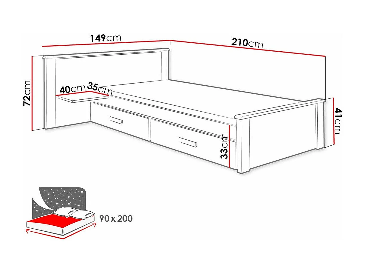 Lit Henderson 118, Unique, Marron, 90x200, Stratifié, Disponible, 149x210x72cm