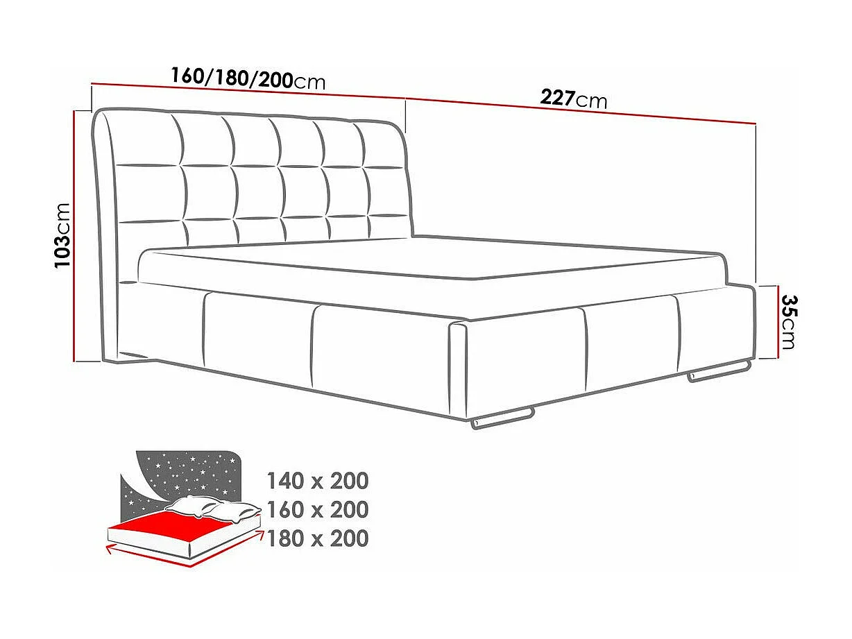 Cama Baltimore 107, Casal, Branco, Estrados de cama, 18x23x10cm