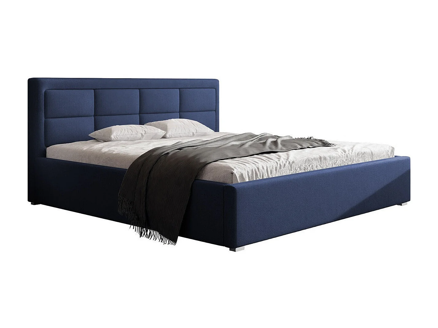 Lit Pomona 103, Double, Bleu, 160x200, Tissu, Disponible, 180x223x93cm