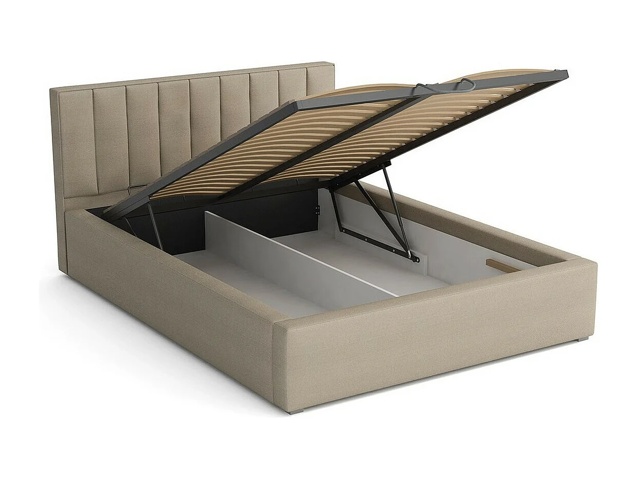 Lit Pomona 109, Double, Bleu, 200x200, Tissu, Disponible, 220x223x93cm