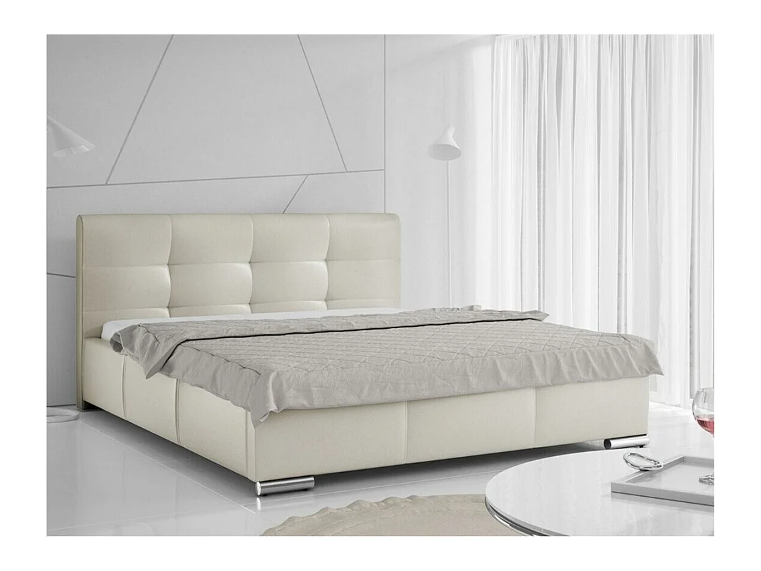Cama Baltimore 108, Casal, Castanho claro, Eco couro, Estrados de cama
