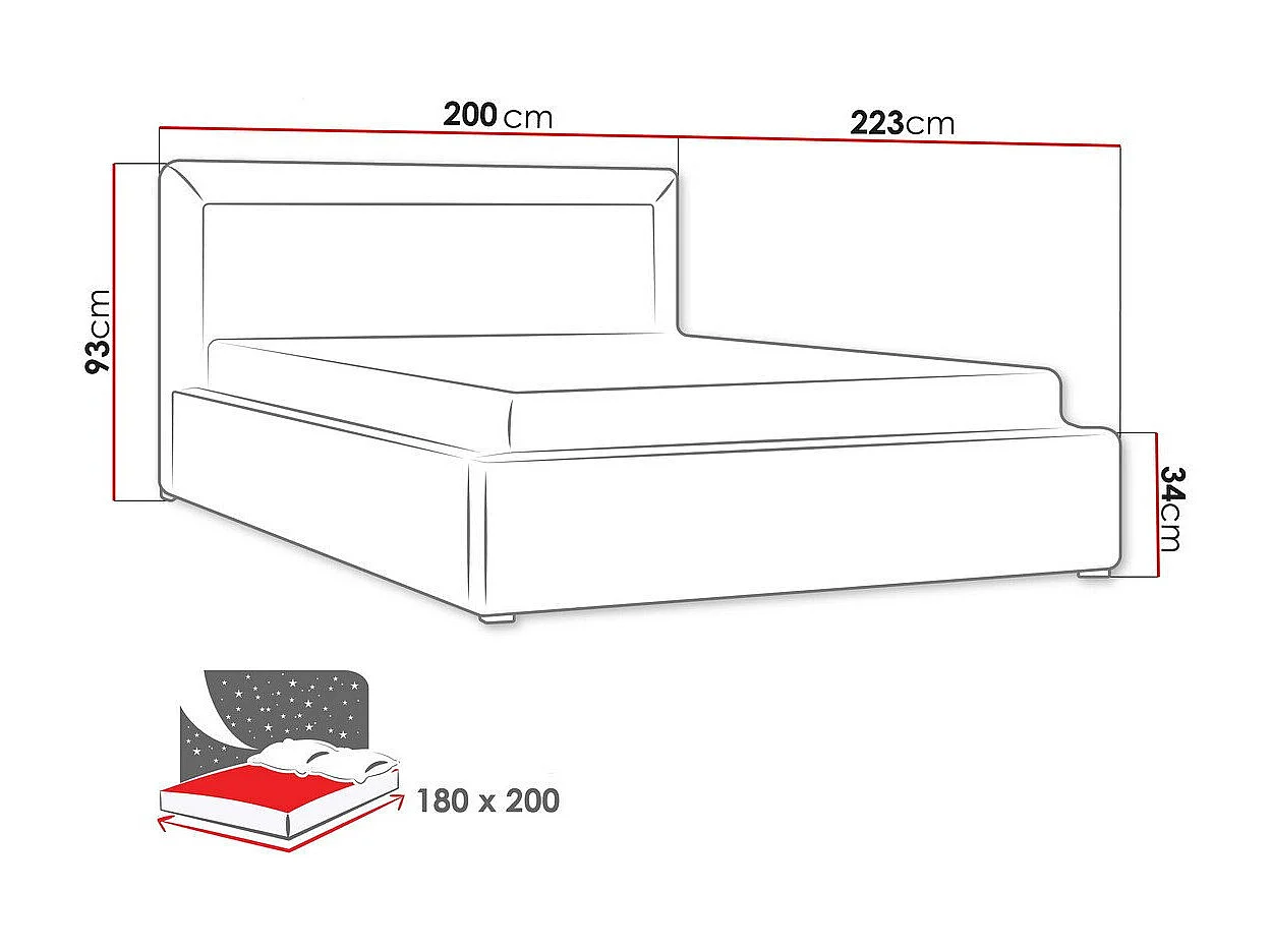 Cama Pomona 101, Casal, Cinzento, Tecido, Estrados de cama, 20x22x9cm