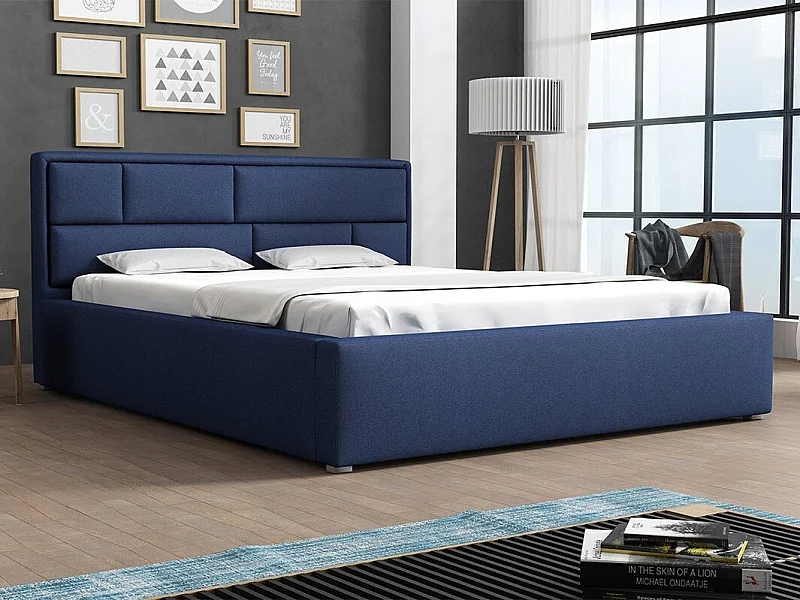 Lit Pomona 105, Unique, Bleu, 120x200, Tissu, Disponible, 140x223x93cm