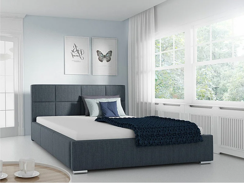 Cama Baltimore 122, Doble, Gris, 160x200, Tapiz, Somieres, 178x222x92cm