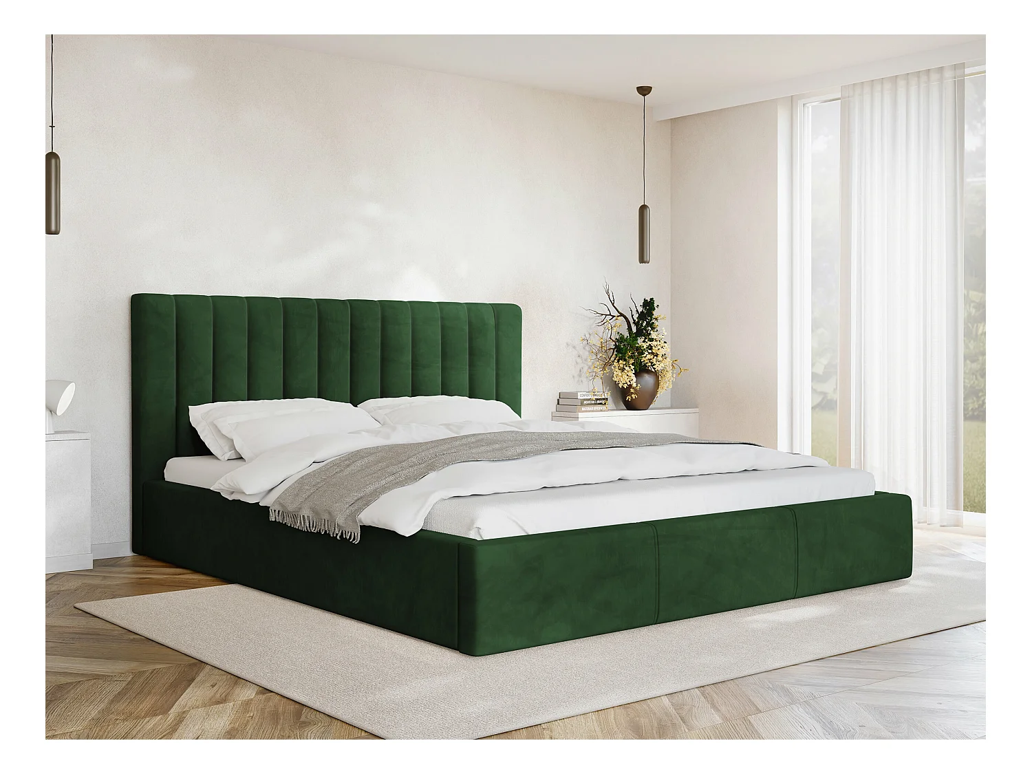 Cama ComfiDream 179, Casal, Verde, Tecido, Estrados de cama