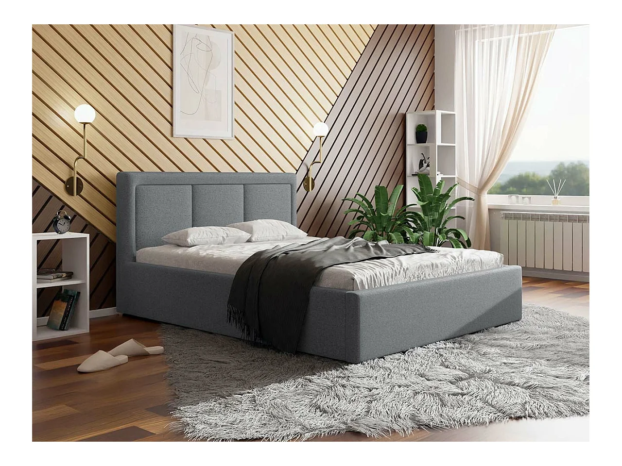 Letto Pomona 100, Singolo, Grigio, 120x200, Arazzo, Con, 140x223x93cm