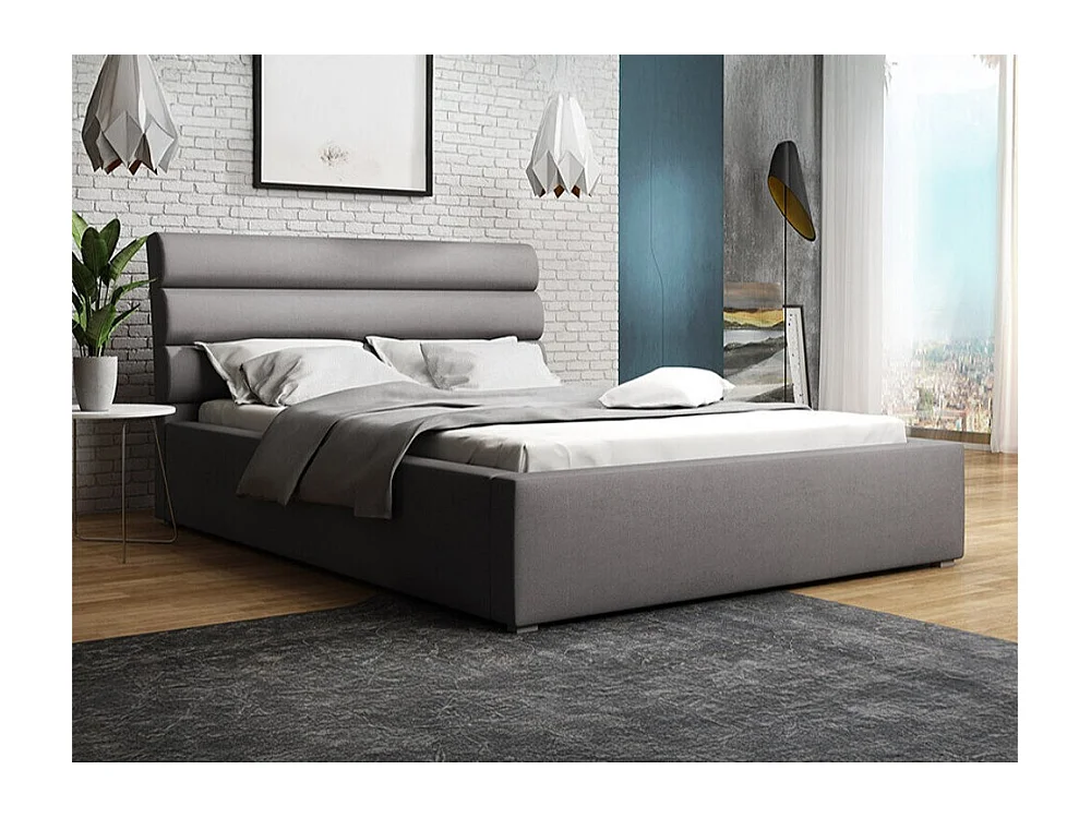 Cama Pomona 110, Doble, Gris, 140x200, Tapiz, Somieres, 160x223x100cm