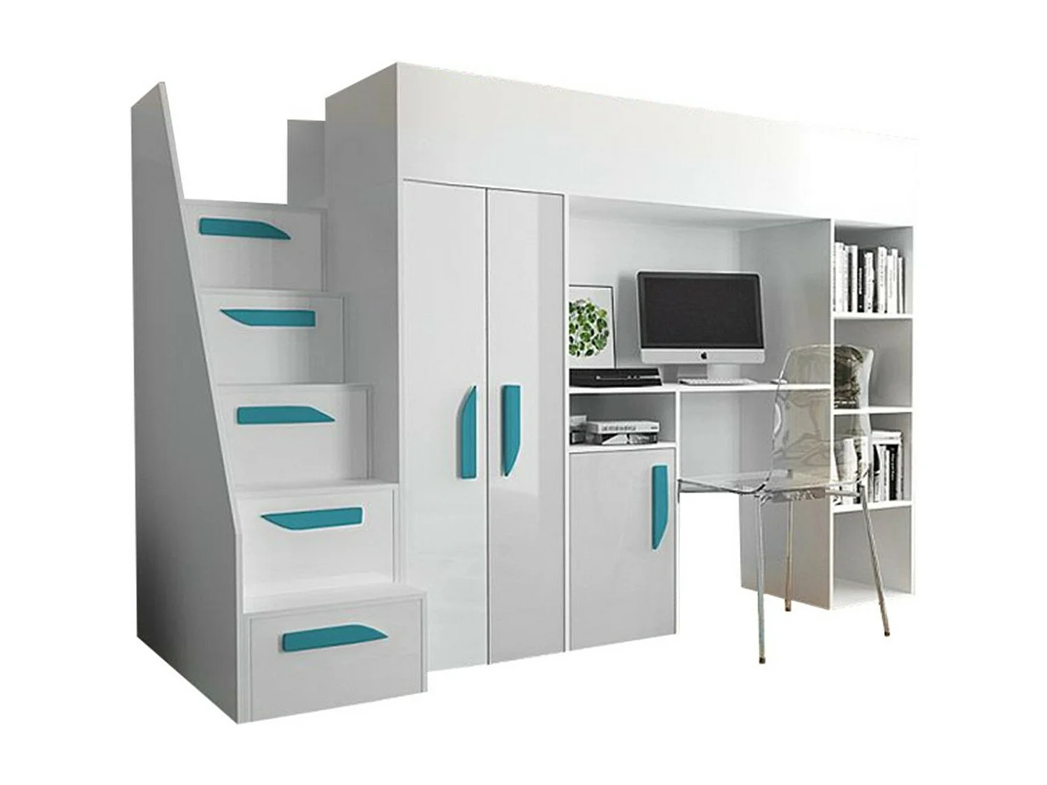 Cama alta Hartford 192, Individual, Branco, Estrados de cama