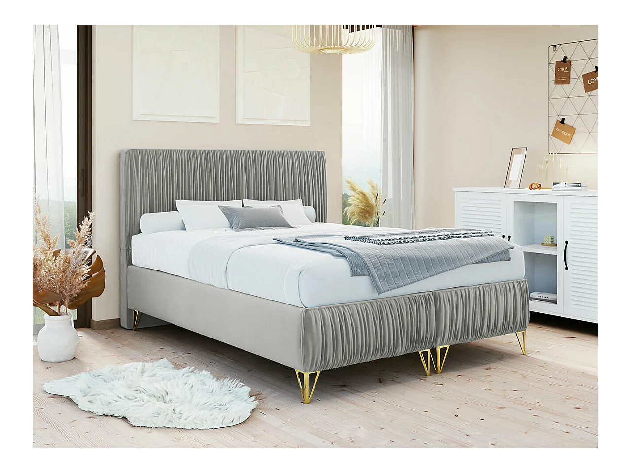 Cama Logan 112, Doble, Gris, 160x200, Tapiz, Somieres, 160x209x120cm