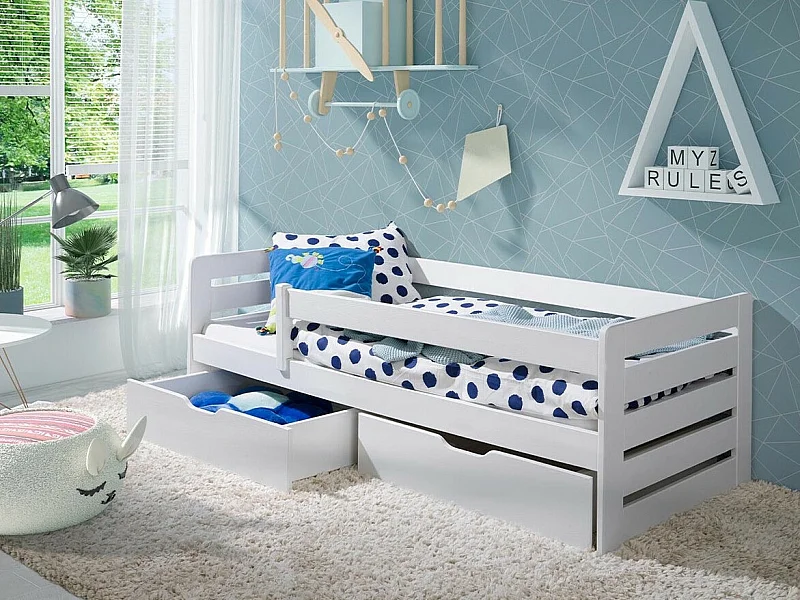 Cama Henderson 135, Solteiro, Branco, Madeira, Estrados de cama