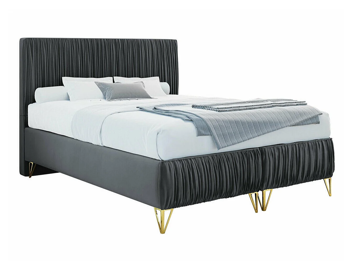 Lit Logan 112, Double, Gris foncé, Tissu, Disponible, 16x21x12cm