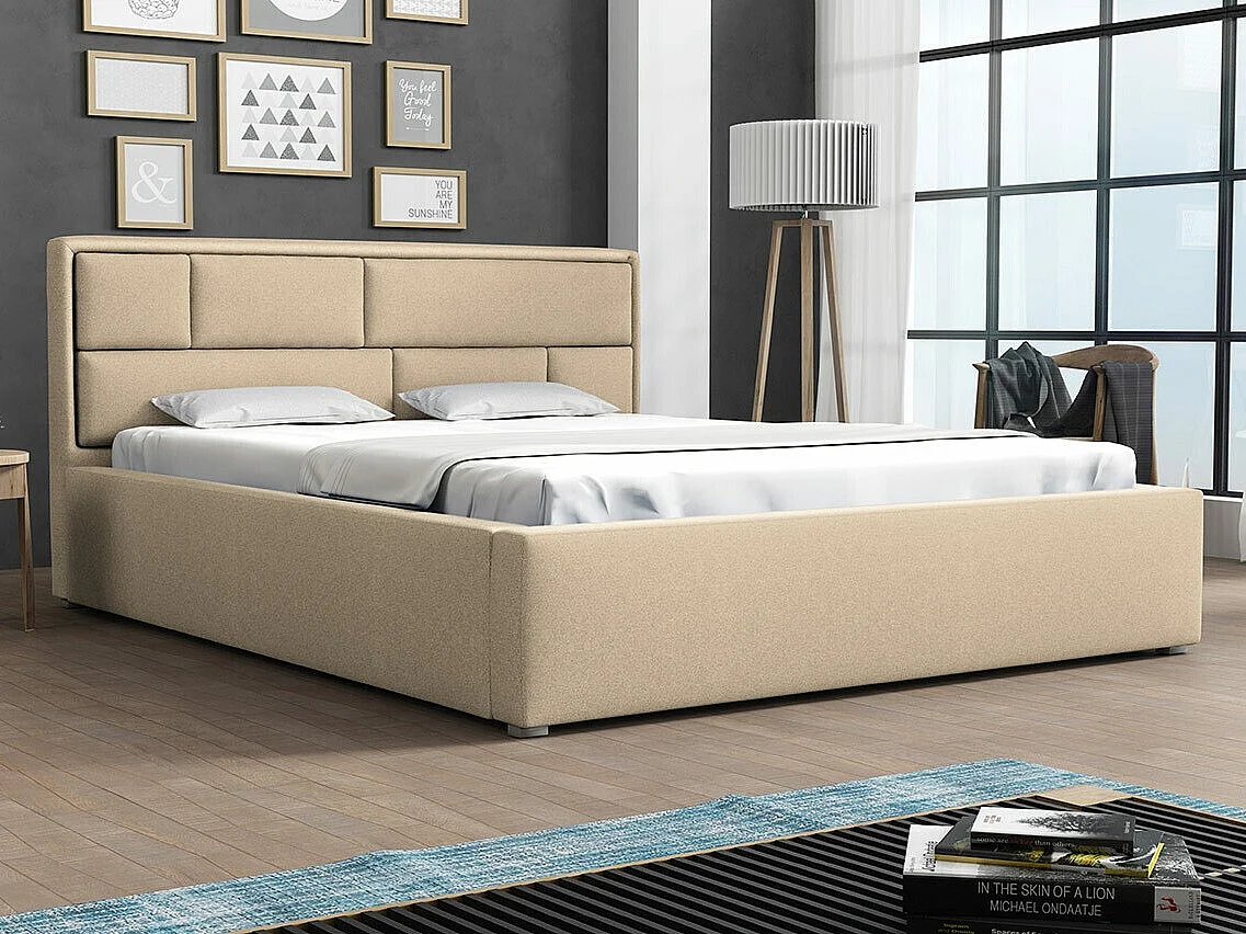 Cama Pomona 104, Individuales, De color marrón claro, 120x200, Tapiz, Somieres, 140x223cm