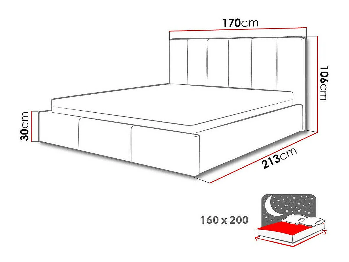 Cama ComfiDream Tirila I, Doble, Gris oscuro, Tapiz, Somieres