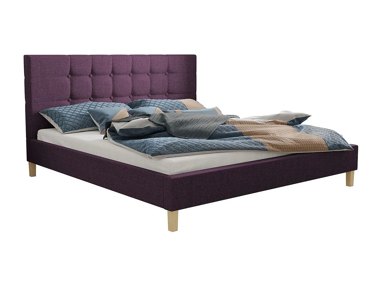 Cama ComfiDream 109, Doble, Púrpura, 180x200, Tapiz, Somieres, 187x215x100cm