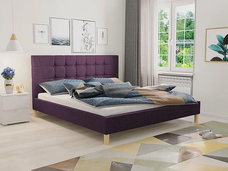 Cama ComfiDream 109, Doble, Púrpura, 180x200, Tapiz, Somieres, 187x215x100cm
