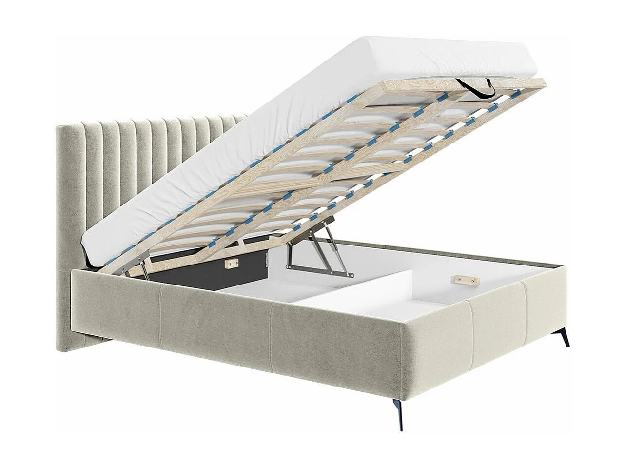 Lit ComfiDream 173, Double, Brun clair, 140x200, Tapisserie, Sommier à lattes, 149x216cm