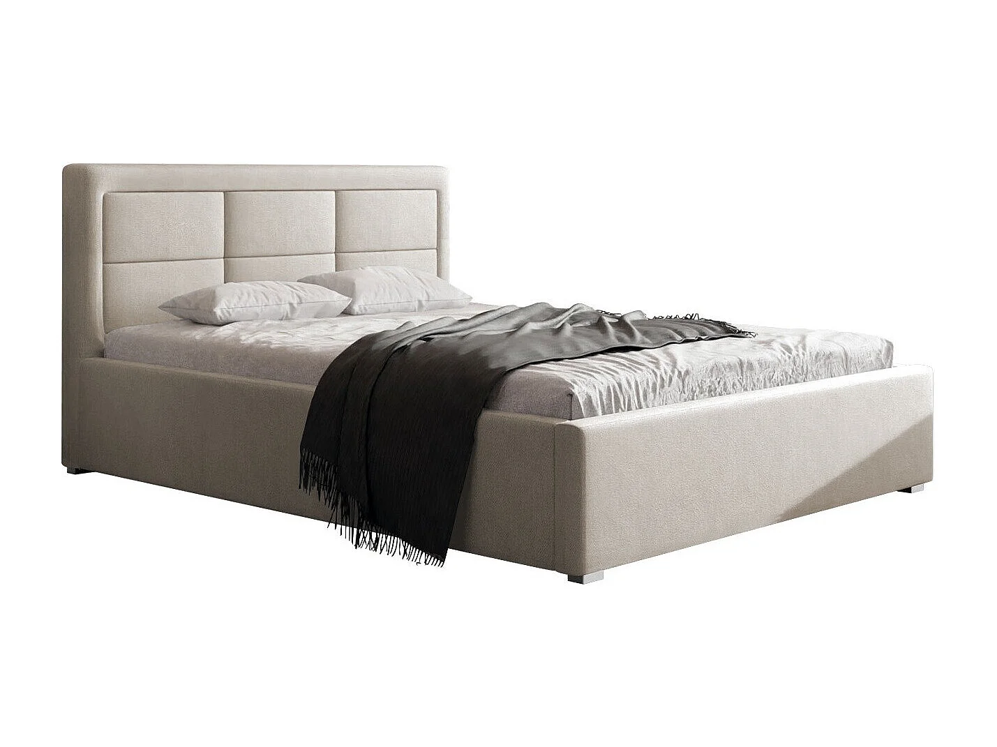 Lit Pomona 103, Double, Gris, 160x200, Tissu, Disponible, 180x223x93cm