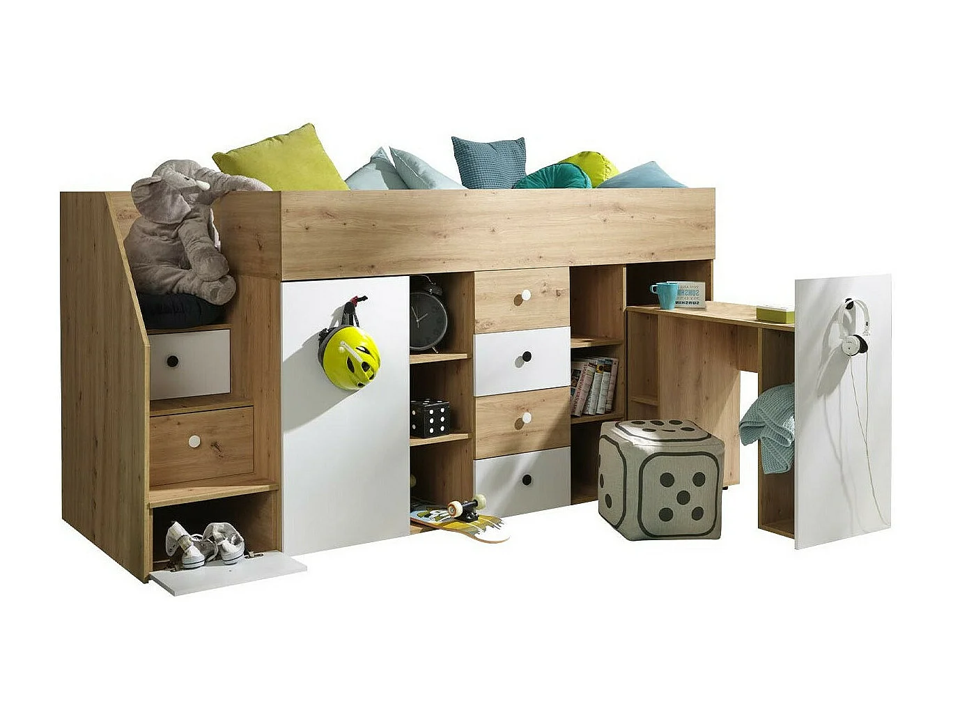 Cama alta Hartford 361, Individual, Castanho claro, Estrados de cama