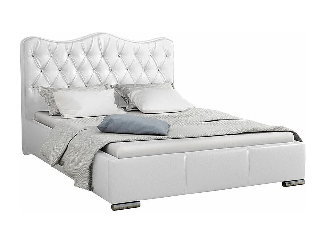 Cama Baltimore 141, Doble, Blanco, Cuero ecológico, Somieres, 200x218x100cm
