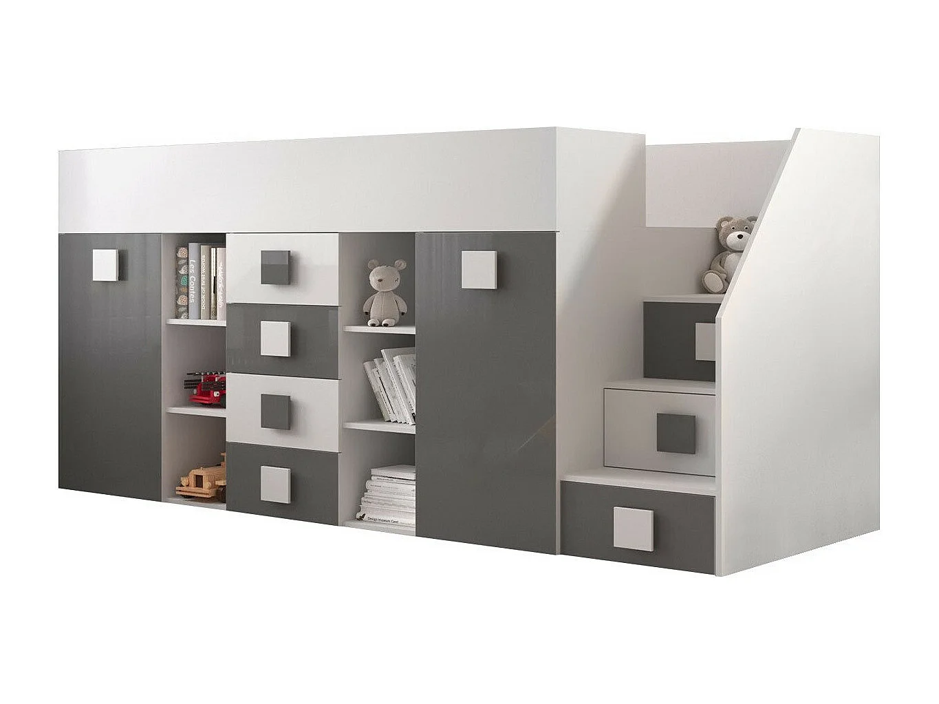 Cama alta Hartford 366, Individual, Cinzento, Estrados de cama