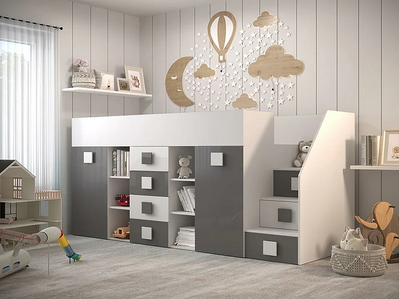 Litera Hartford 366, Individuales, Gris, 90x200, Aglomerado laminado, Somieres, 94x249cm